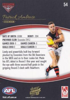 2014 Select AFL Honours Series 1 #54 Patrick Ambrose Back